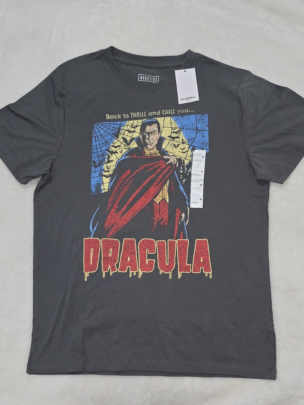 ​Vintage Style Dracula "Back to Thrill and Chill" T-Shirt Dark Grey Medium NWT